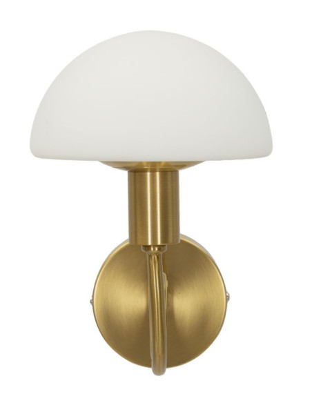 Applique murale Champignon Coeur Hauteur 22 cm en Verre Blanc Métal Doré Lovy 