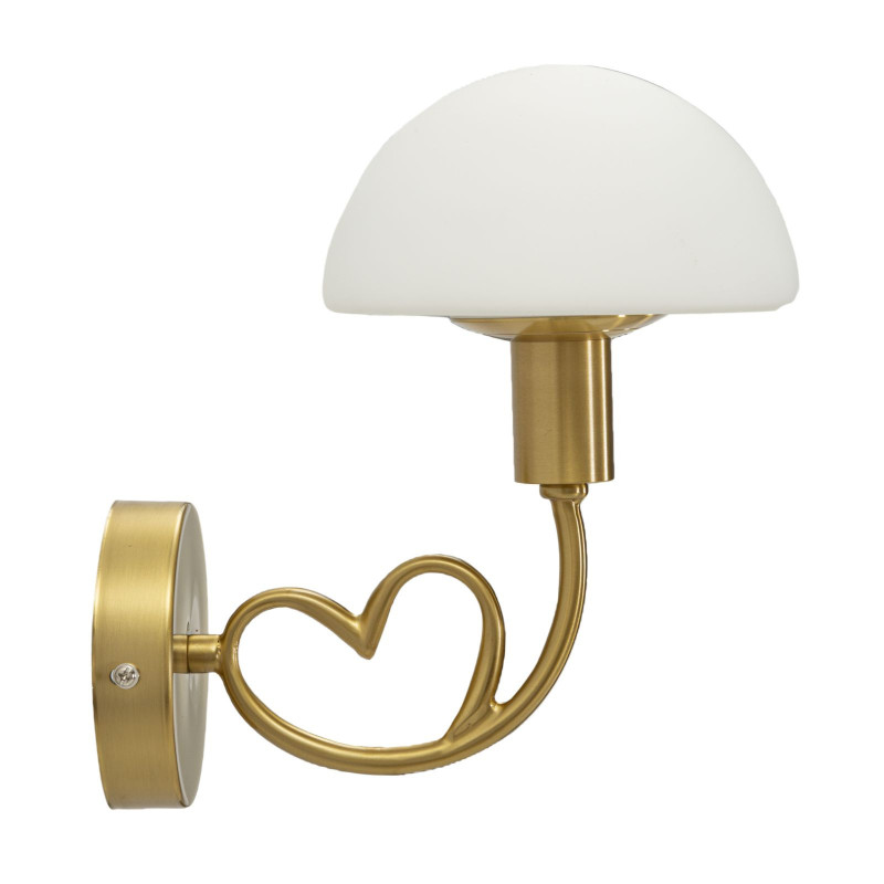 Applique murale Champignon Coeur Hauteur 22 cm en Verre Blanc Métal Doré Lovy 