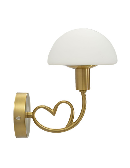 Applique murale Champignon Coeur Hauteur 22 cm en Verre Blanc Métal Doré Lovy 