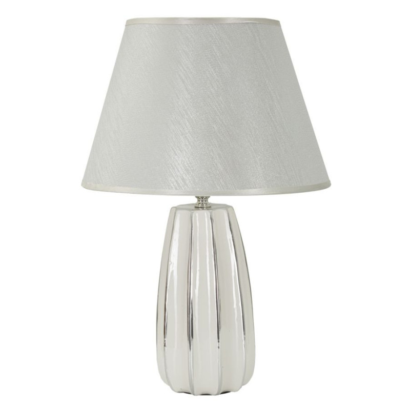 Lampe à poser moderne chic Hauteur 45 cm en Céramique Argenté Tissu Blanc Emmi 