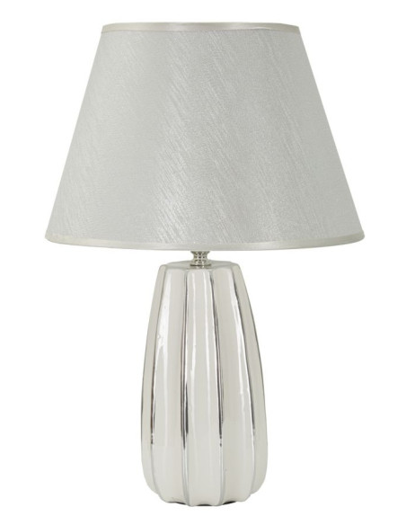 Lampe à poser moderne chic Hauteur 45 cm en Céramique Argenté Tissu Blanc Emmi 