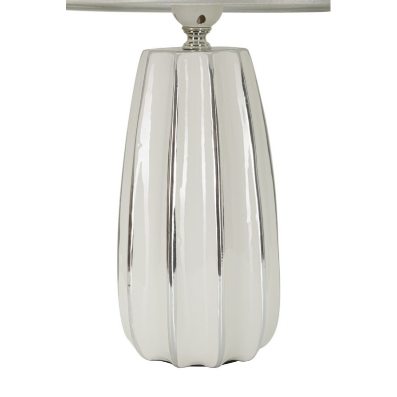 Lampe à poser moderne chic Hauteur 45 cm en Céramique Argenté Tissu Blanc Emmi 