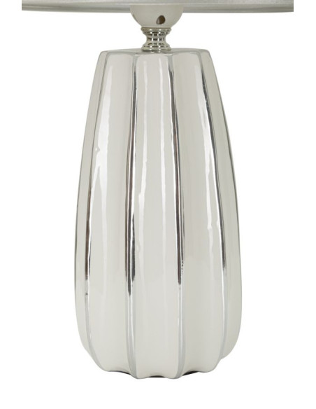 Lampe à poser moderne chic Hauteur 45 cm en Céramique Argenté Tissu Blanc Emmi 