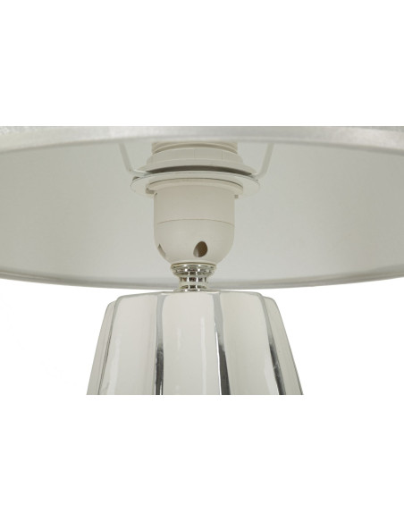 Lampe à poser moderne chic Hauteur 45 cm en Céramique Argenté Tissu Blanc Emmi 
