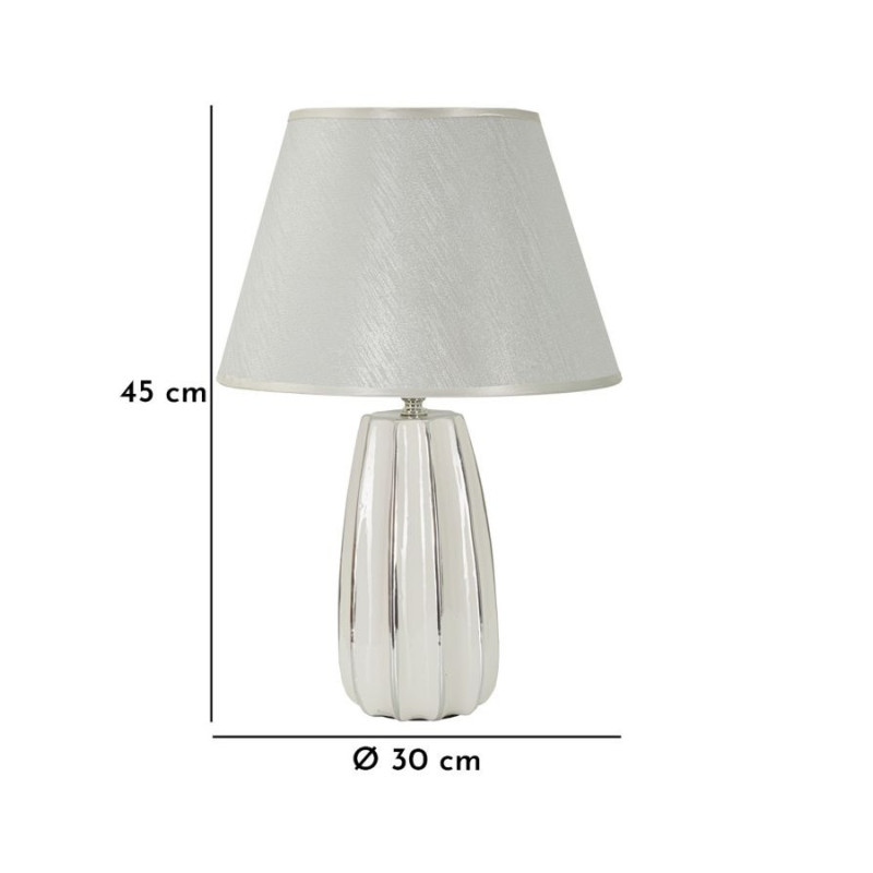 Lampe à poser moderne chic Hauteur 45 cm en Céramique Argenté Tissu Blanc Emmi 