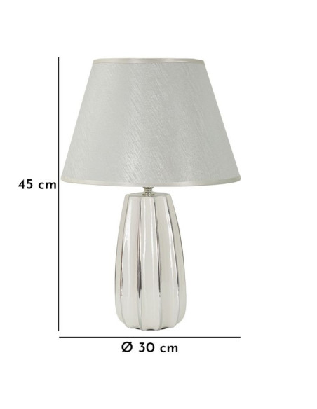 Lampe à poser moderne chic Hauteur 45 cm en Céramique Argenté Tissu Blanc Emmi 