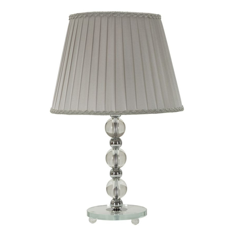Lampe à poser glamour Hauteur 48 cm en Métal Argenté Verre Transparent Tissu Gris Tolly 