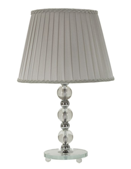 Lampe à poser glamour Hauteur 48 cm en Métal Argenté Verre Transparent Tissu Gris Tolly 