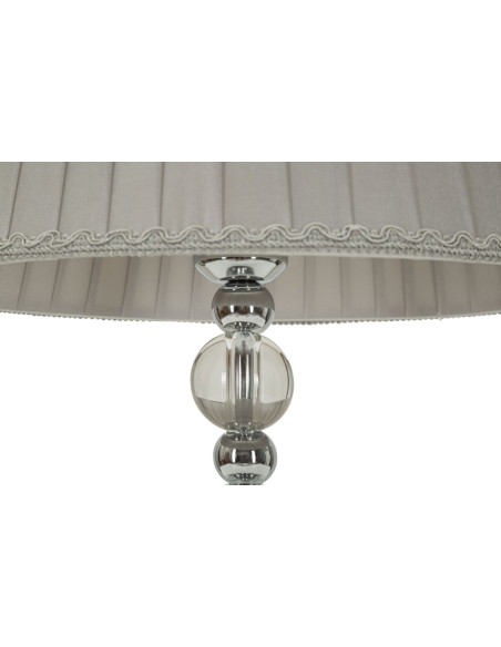 Lampe à poser glamour Hauteur 48 cm en Métal Argenté Verre Transparent Tissu Gris Tolly 