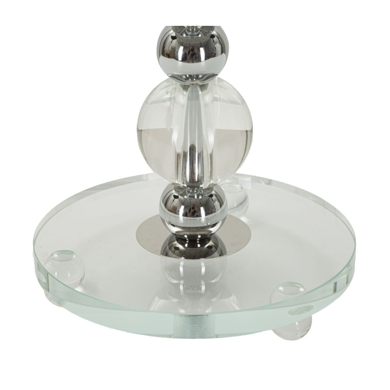 Lampe à poser glamour Hauteur 48 cm en Métal Argenté Verre Transparent Tissu Gris Tolly 