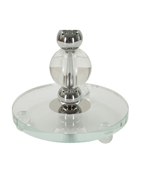 Lampe à poser glamour Hauteur 48 cm en Métal Argenté Verre Transparent Tissu Gris Tolly 