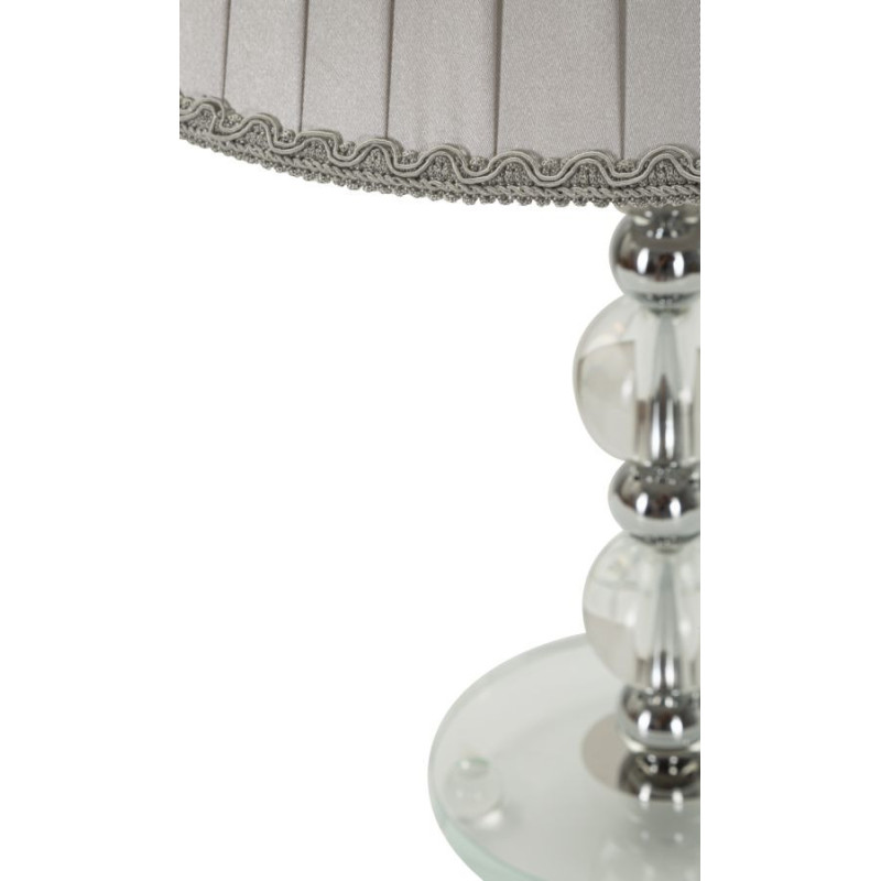 Lampe à poser glamour Hauteur 48 cm en Métal Argenté Verre Transparent Tissu Gris Tolly 