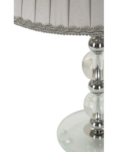 Lampe à poser glamour Hauteur 48 cm en Métal Argenté Verre Transparent Tissu Gris Tolly 