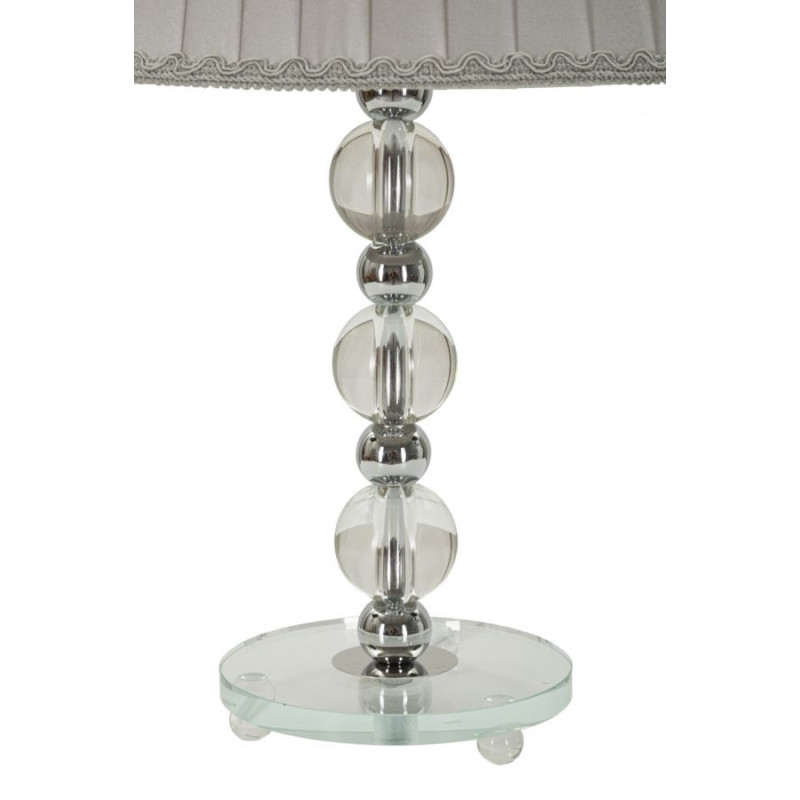 Lampe à poser glamour Hauteur 48 cm en Métal Argenté Verre Transparent Tissu Gris Tolly 