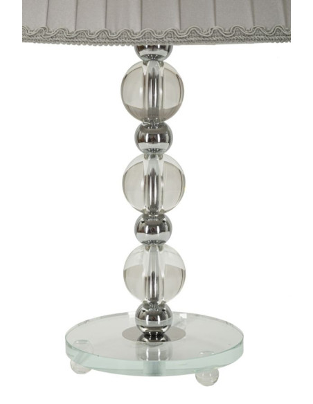 Lampe à poser glamour Hauteur 48 cm en Métal Argenté Verre Transparent Tissu Gris Tolly 