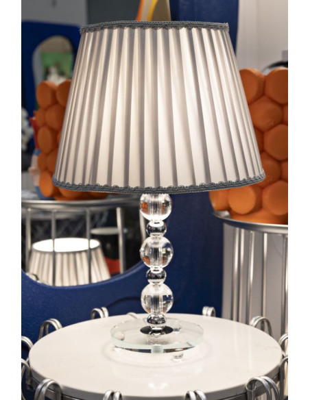 Lampe à poser glamour Hauteur 48 cm en Métal Argenté Verre Transparent Tissu Gris Tolly 