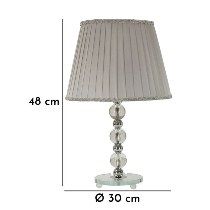 Lampe à poser glamour Hauteur 48 cm en Métal Argenté Verre Transparent Tissu Gris Tolly 