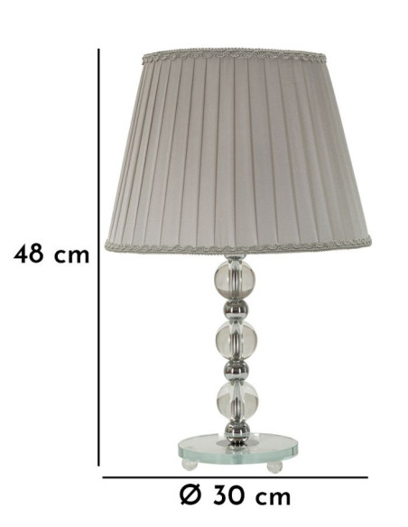 Lampe à poser glamour Hauteur 48 cm en Métal Argenté Verre Transparent Tissu Gris Tolly 