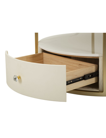 Table basse moderne chic Ronde 1 tiroir 1 étagère en Bois de pin Bois MDF Blanc Métal Doré Shanon 