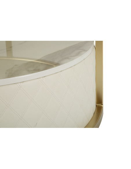 Table basse moderne chic Ronde 1 tiroir 1 étagère en Bois de pin Bois MDF Blanc Métal Doré Shanon 