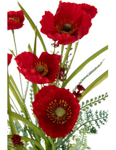 Fleur artificielle Pavot Hauteur 50 cm en Plastqiue Rouge Vert - 2