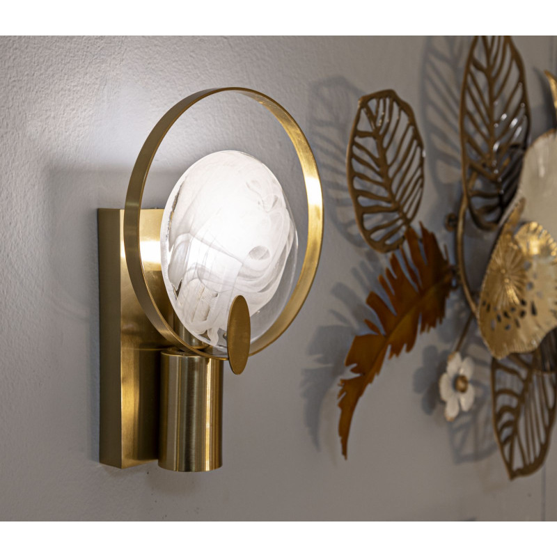 Applique murale moderne Hauteur 26 cm en Métal Doré Verre Blanc Oklan 