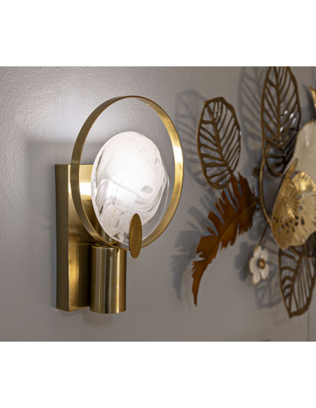 Applique murale moderne Hauteur 26 cm en Métal Doré Verre Blanc Oklan 
