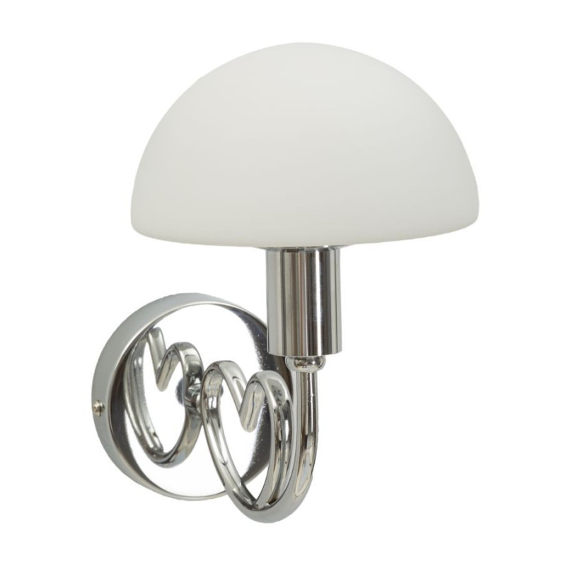 Applique murale Champignon Coeur Hauteur 22 cm en Verre Blanc Métal Argenté Lovy 