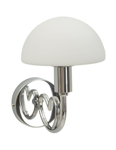 Applique murale Champignon Coeur Hauteur 22 cm en Verre Blanc Métal Argenté Lovy 