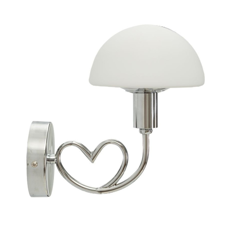 Applique murale Champignon Coeur Hauteur 22 cm en Verre Blanc Métal Argenté Lovy 