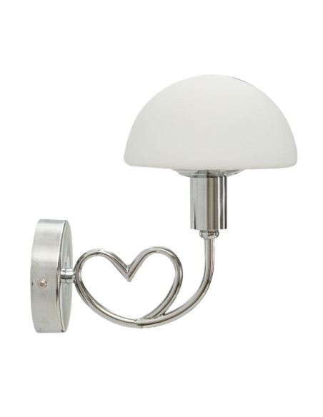 Applique murale Champignon Coeur Hauteur 22 cm en Verre Blanc Métal Argenté Lovy 