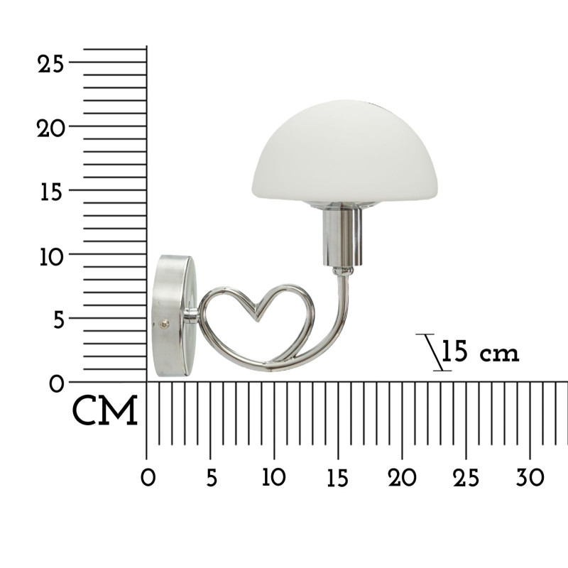 Applique murale Champignon Coeur Hauteur 22 cm en Verre Blanc Métal Argenté Lovy 