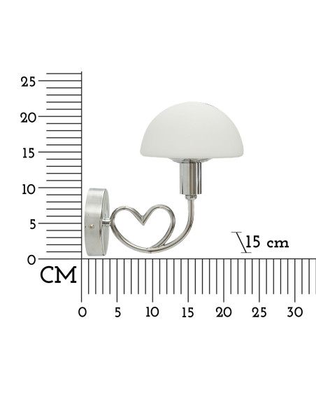Applique murale Champignon Coeur Hauteur 22 cm en Verre Blanc Métal Argenté Lovy 