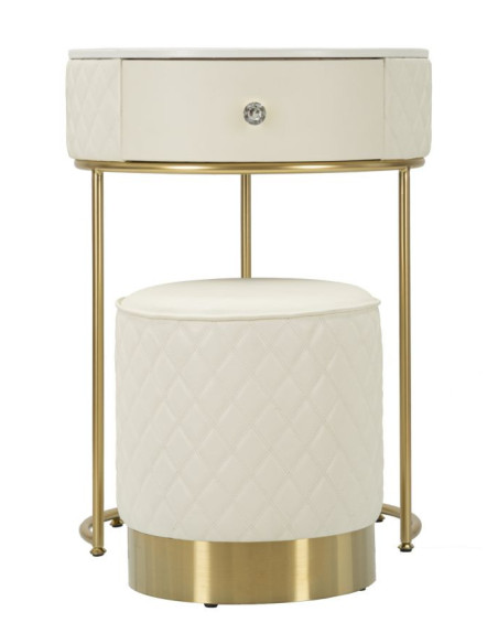Petite Coiffeuse moderne avec tabouret 1 tiroir en Polyuréthane Blanc Matelassé Bois MDF Métal Doré Shanon 