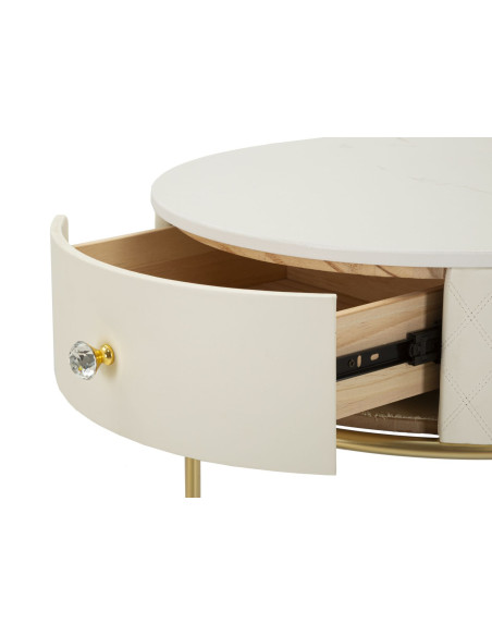 Petite Coiffeuse moderne avec tabouret 1 tiroir en Polyuréthane Blanc Matelassé Bois MDF Métal Doré Shanon 