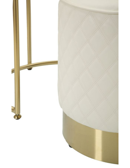 Petite Coiffeuse moderne avec tabouret 1 tiroir en Polyuréthane Blanc Matelassé Bois MDF Métal Doré Shanon 