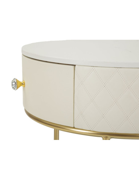 Petite Coiffeuse moderne avec tabouret 1 tiroir en Polyuréthane Blanc Matelassé Bois MDF Métal Doré Shanon 