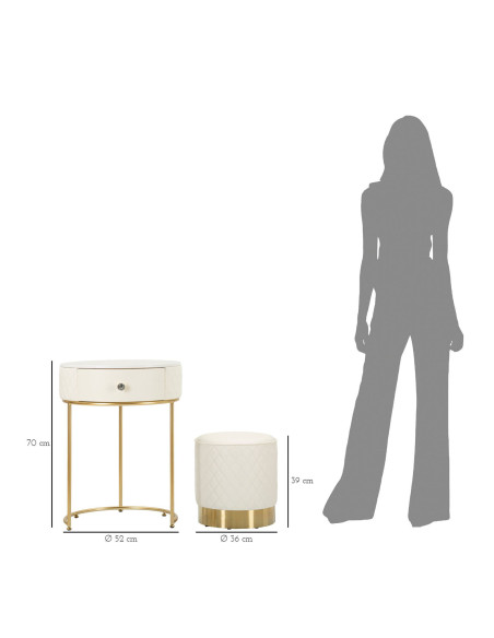 Petite Coiffeuse moderne avec tabouret 1 tiroir en Polyuréthane Blanc Matelassé Bois MDF Métal Doré Shanon 