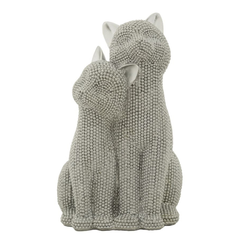 Statuette déco moderne Couple de chats en Résine Argenté Brillant Sparky 