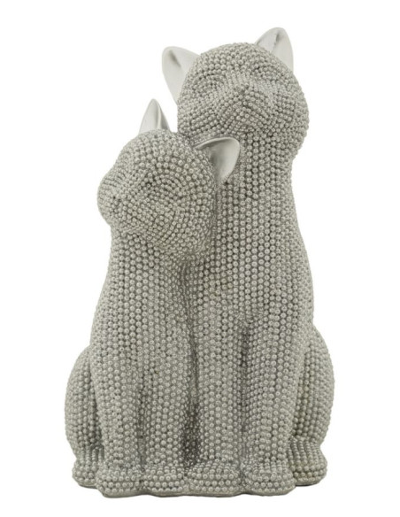 Statuette déco moderne Couple de chats en Résine Argenté Brillant Sparky 