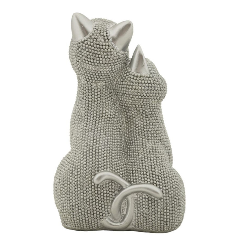 Statuette déco moderne Couple de chats en Résine Argenté Brillant Sparky 