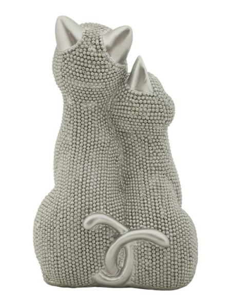 Statuette déco moderne Couple de chats en Résine Argenté Brillant Sparky 