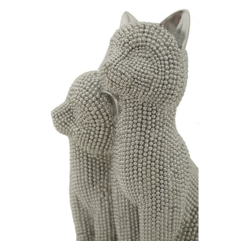 Statuette déco moderne Couple de chats en Résine Argenté Brillant Sparky 