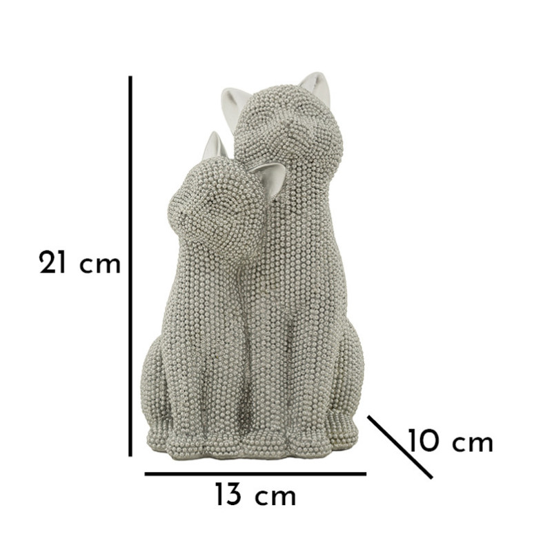 Statuette déco moderne Couple de chats en Résine Argenté Brillant Sparky 