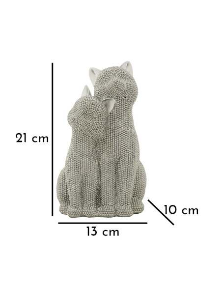 Statuette déco moderne Couple de chats en Résine Argenté Brillant Sparky 
