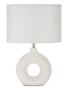 Lampe à poser moderne bord de mer Hauteur 43 cm en Céramique Tissu Blanc Métal Argenté Seta - 1