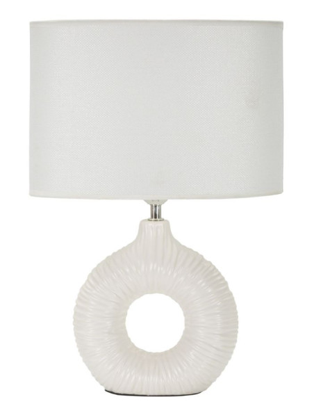 Lampe à poser moderne bord de mer Hauteur 43 cm en Céramique Tissu Blanc Métal Argenté Seta 