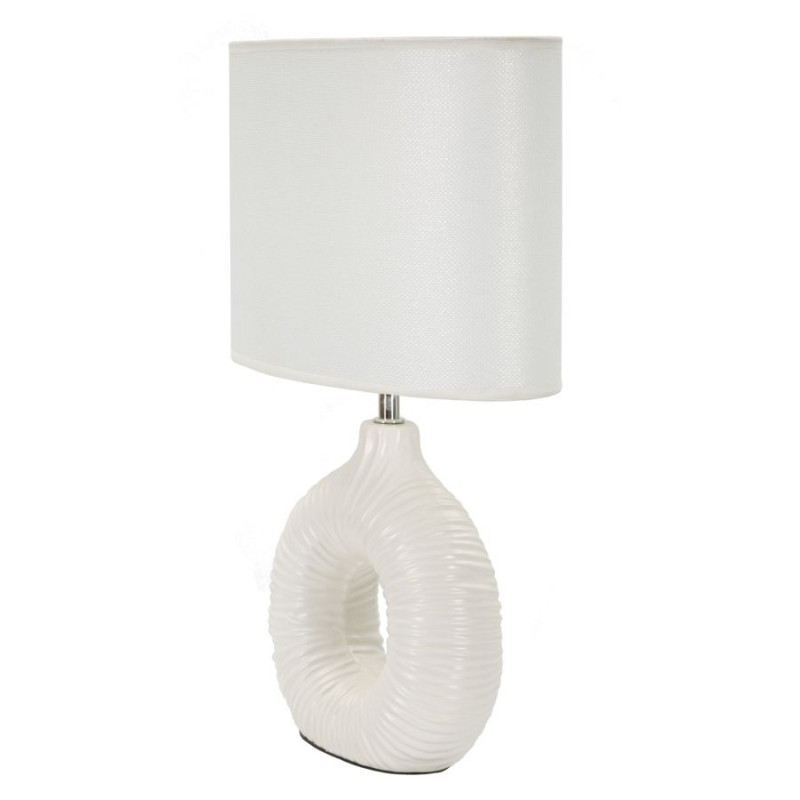 Lampe à poser moderne bord de mer Hauteur 43 cm en Céramique Tissu Blanc Métal Argenté Seta 