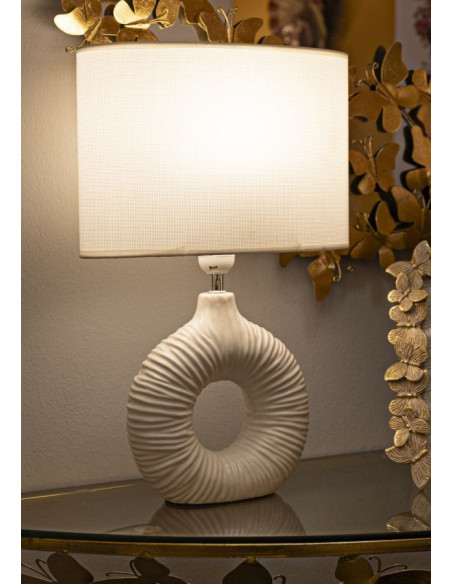 Lampe à poser moderne bord de mer Hauteur 43 cm en Céramique Tissu Blanc Métal Argenté Seta 