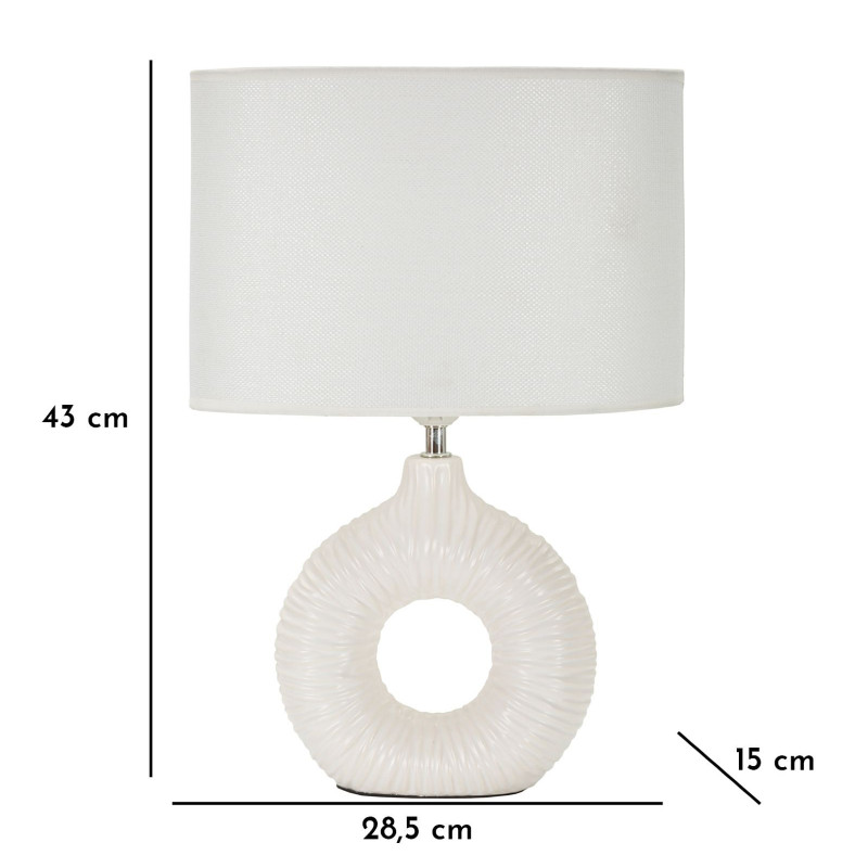 Lampe à poser moderne bord de mer Hauteur 43 cm en Céramique Tissu Blanc Métal Argenté Seta 